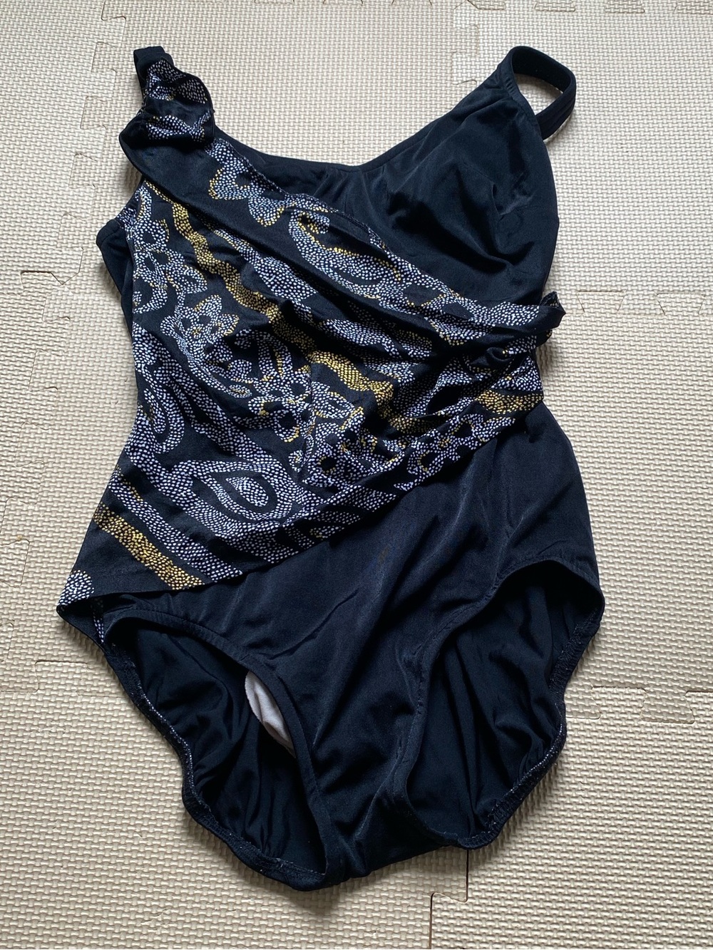 Vintage Roxanne Black One-Piece Swimsuit with Metallic Pattern 14/36 C